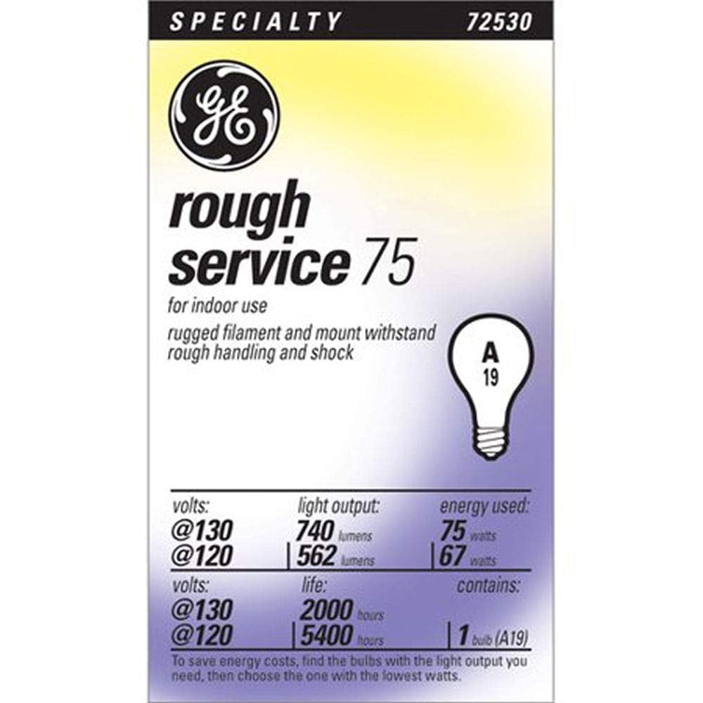 GE Lighting 72530/72207/17527 75 Watt 130 Volts A19 Rough Service Light