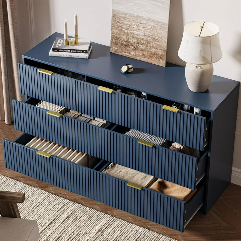 blue dresser with gold handles Long Blue Dresser - Kacha Furniture