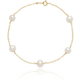 thumbnail image 5 of 14K Solid Yellow Gold 7mm White Near Round Freshwater Cultured Pearl 5 Station Anklet Summer Beach Foot Ankle Bracelet, 5 of 11