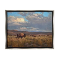 Stupell Industries Buffalo Cloudy Landscape Landscape Painting Gray Floater Framed Canvas Art Print Wall Art, 31 x 25