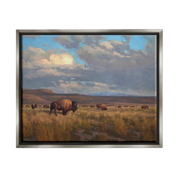 Stupell Industries Buffalo Cloudy Landscape Landscape Painting Gray Floater Framed Canvas Art Print Wall Art, 31 x 25