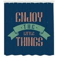 thumbnail image 3 of Enjoy the Little Things Shower Curtain, Grungy Inspirational Slogan with Worn Out Letters, Fabric Bathroom Set with Hooks, 69W X 84L Inches Extra Long, Salmon Pale Green Night Blue, by Ambesonne, 3 of 3