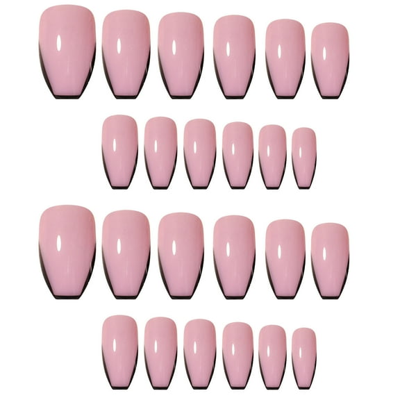pengxiang Clearance Nails Kit Acrylic Set,Black Trapezoidal Pressing Nail French Pink False Nail Patch Finished Product 24 Nails For Women