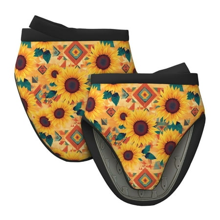

Qekee Bohemian Sunflower Print Non-Slip Mini Oven Mitt Silicone Oven Mitts Heat Resistant Kitchen Mittens Pinch Mitts Cooking Mitts