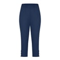 thumbnail image 2 of Lroveb Capri Leggings for Women, Capri Workout Yoga Leggings, Leggings 2024 High Waisted Cutout Lightweight Cozy Cropped Pants Solid Soft Pajams Navy, 2 of 5