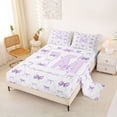 thumbnail image 2 of Manfei Dreamy Princess Bow Knot Letter Monogrammed M Bed Sheets 4pcs for Girls Women,Purple Ribbon Bow Grid King Sheets for Kids Teens,Luxury Bedroom Decor, 2 of 5