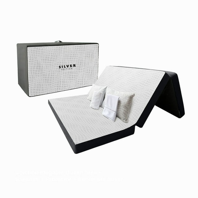 Colchón Plegable QS silver + Sábanas + Protector + Almohadas Silver