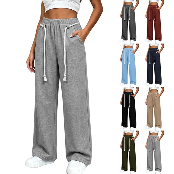 Sweatpants for Women Wide Leg Casual Pants Womens Jogging Pants Casual Sweatpants With Pocket Elastic Waist Pants for Workout Running Black S