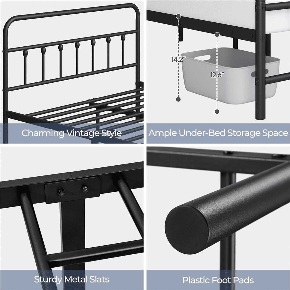 Topeakmart Queen Heavy Duty Metal Bed Frame with Headboard & Underbed Storage, Black