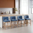 thumbnail image 3 of Guyou Linen Bar Stools Set of 6, 26" Modern Counter Height Barstools, Farmhouse Wooden Kitchen Island Chairs with Open Back for Restaurant Kitchen Bar, Blue, 3 of 11