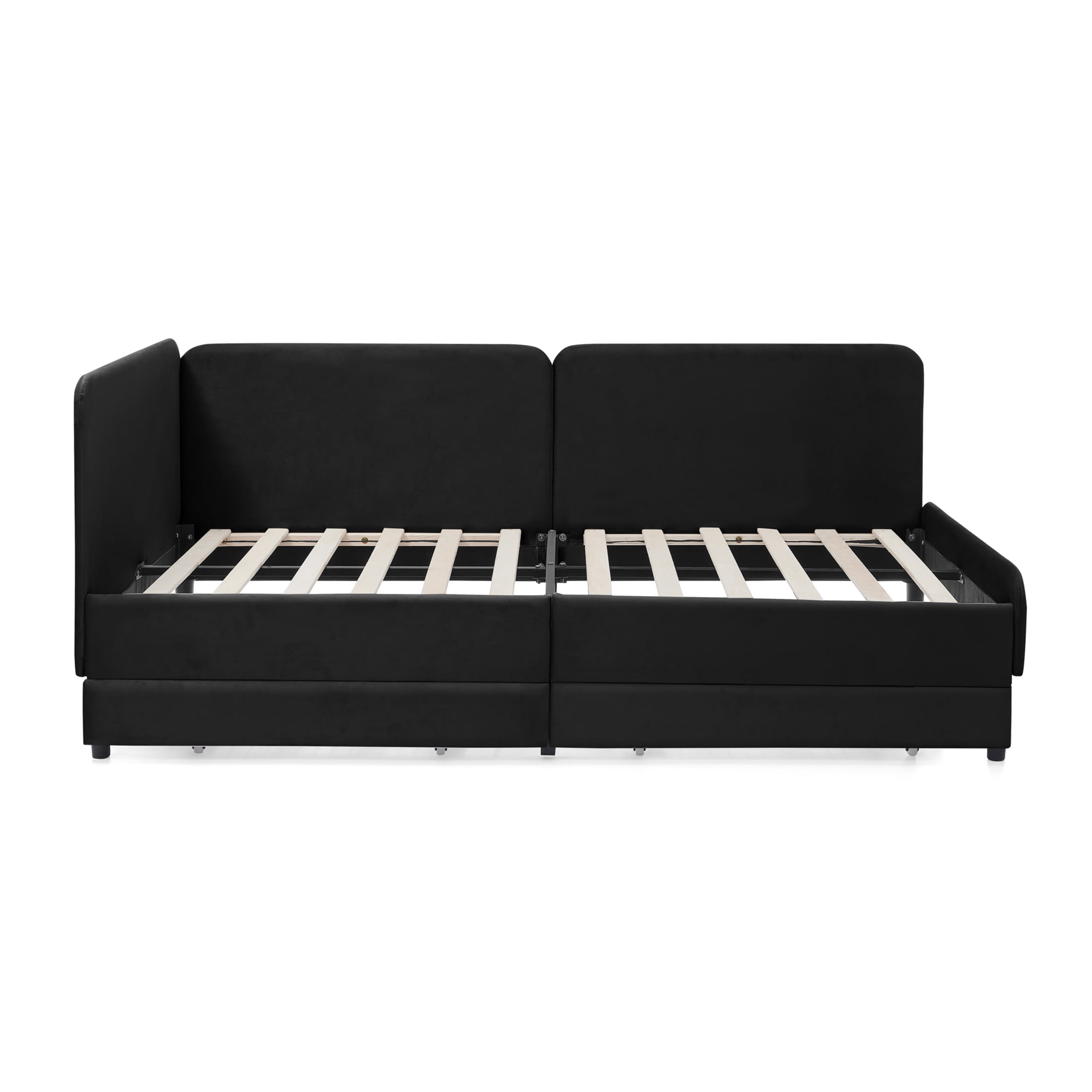 Noble House Haylie Twin Size Velvet Upholstered Daybed with Storage Drawers, Adjustable Daybed Sleeper Sofa, Black