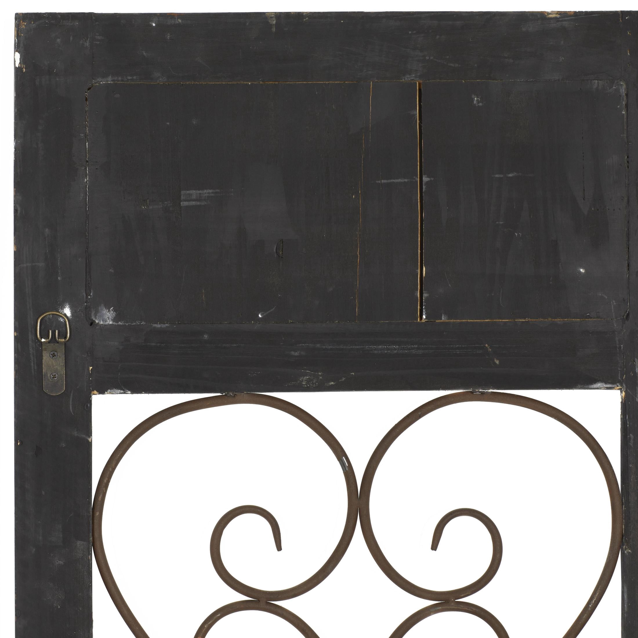 DecMode Brown Wood Scroll Window Inspired Panel Home Wall Decor with Copper Metal Scrollwork, 20" x 1" x 57"