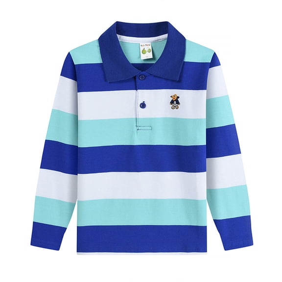 LPKRT Boys Striped Long Sleeve Polo Shirt Collar Color Block Golf Tee Shirts Children Soft Comfy Lightweight Causal Clothes Sky Blue 3-4 Years