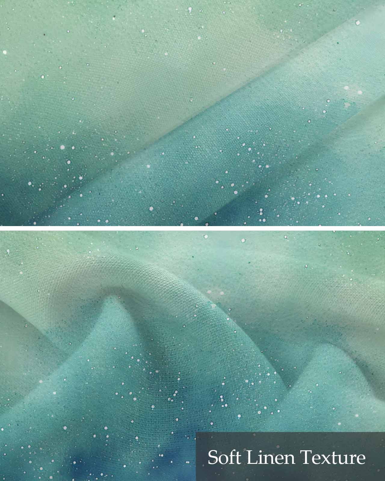 Teal Green Starry Night Kitchen Valances for Windows Farmhouse Linen Window Valance Curtain for Living Room Window Treatment Modern Vintage Scenery Valance Rod Pocket Topper Drape, 42 x 18 Inch