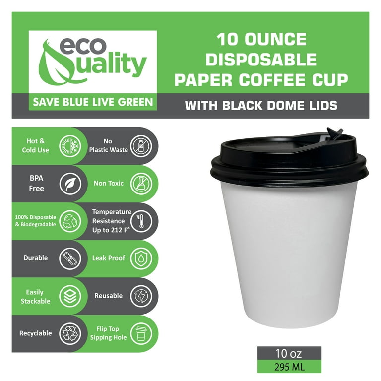 50 Pack] Disposable Coffee Cups with Lids - 10 oz White Double Wall  Insulated Coffee Cups with Black Dome Lid - Kraft Reusable Coffee Cups with  Lids - To Go Chocolate, Tea