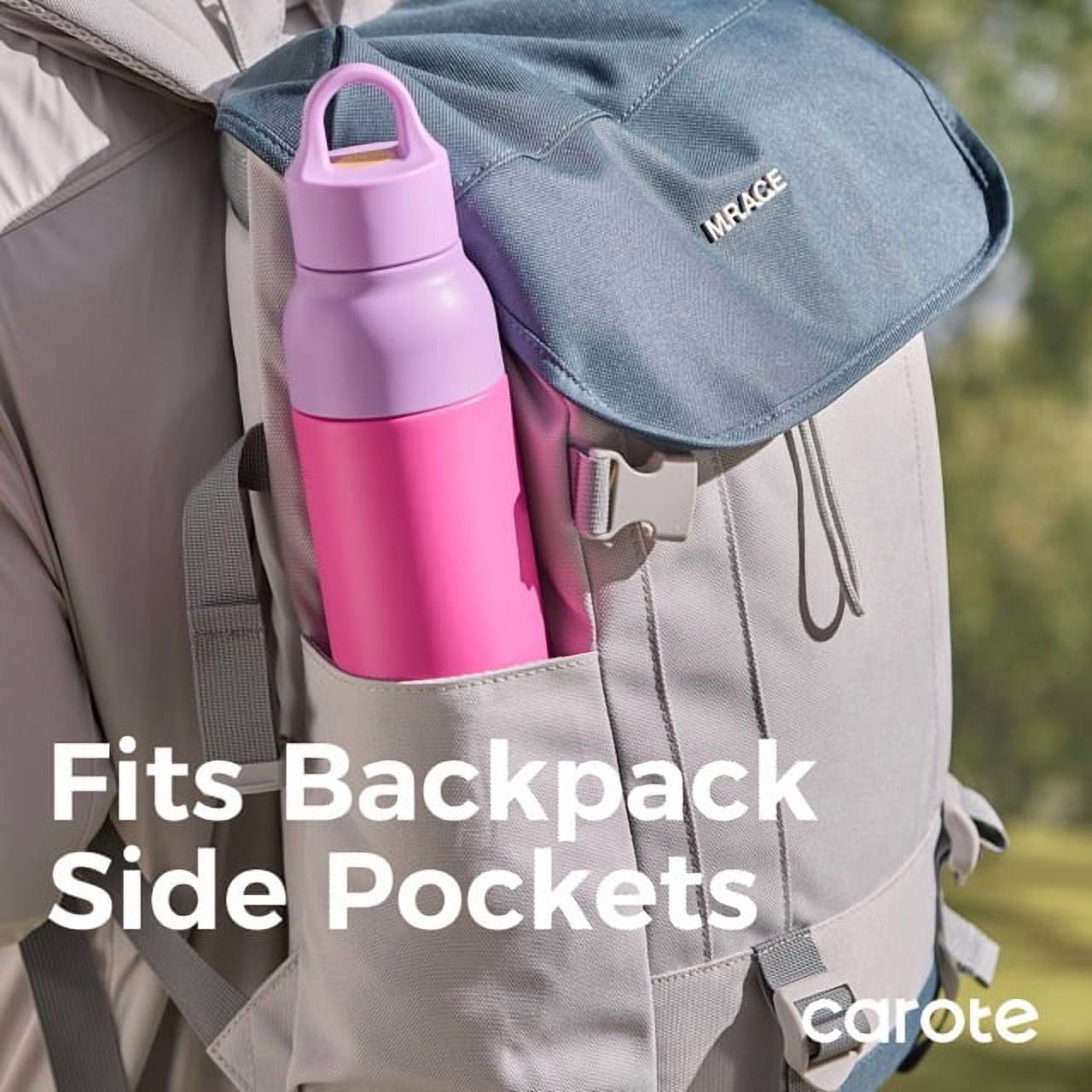 Carote 2-pack, 19 fl oz & 21 fl oz, Insulated Stainless Steel Highlight Series Water Bottles, Straw/Push, Pink