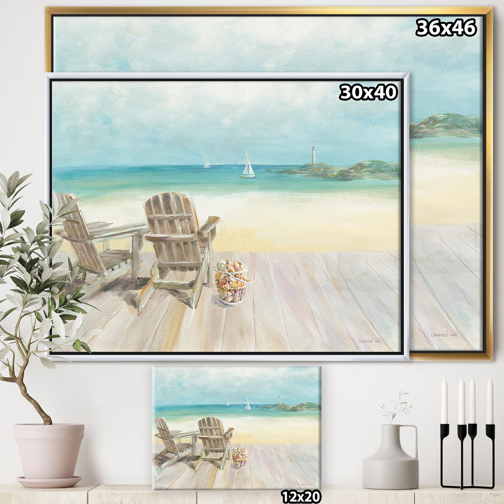 Designart ' Seaside Morning no Window ' Coastal Framed Canvas