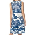 thumbnail image 2 of Blue Willow Chinoiserie Blue And White Porcelain Inspiration Spring Summer Dresses for Women Fashion T-shirt Dress Casual Sleeveless Loose Sundress with Pockets, 2 of 5