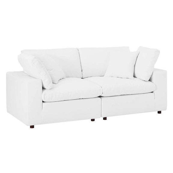 Modway Commix Down Filled Overstuffed Vegan Leather Loveseat in White
