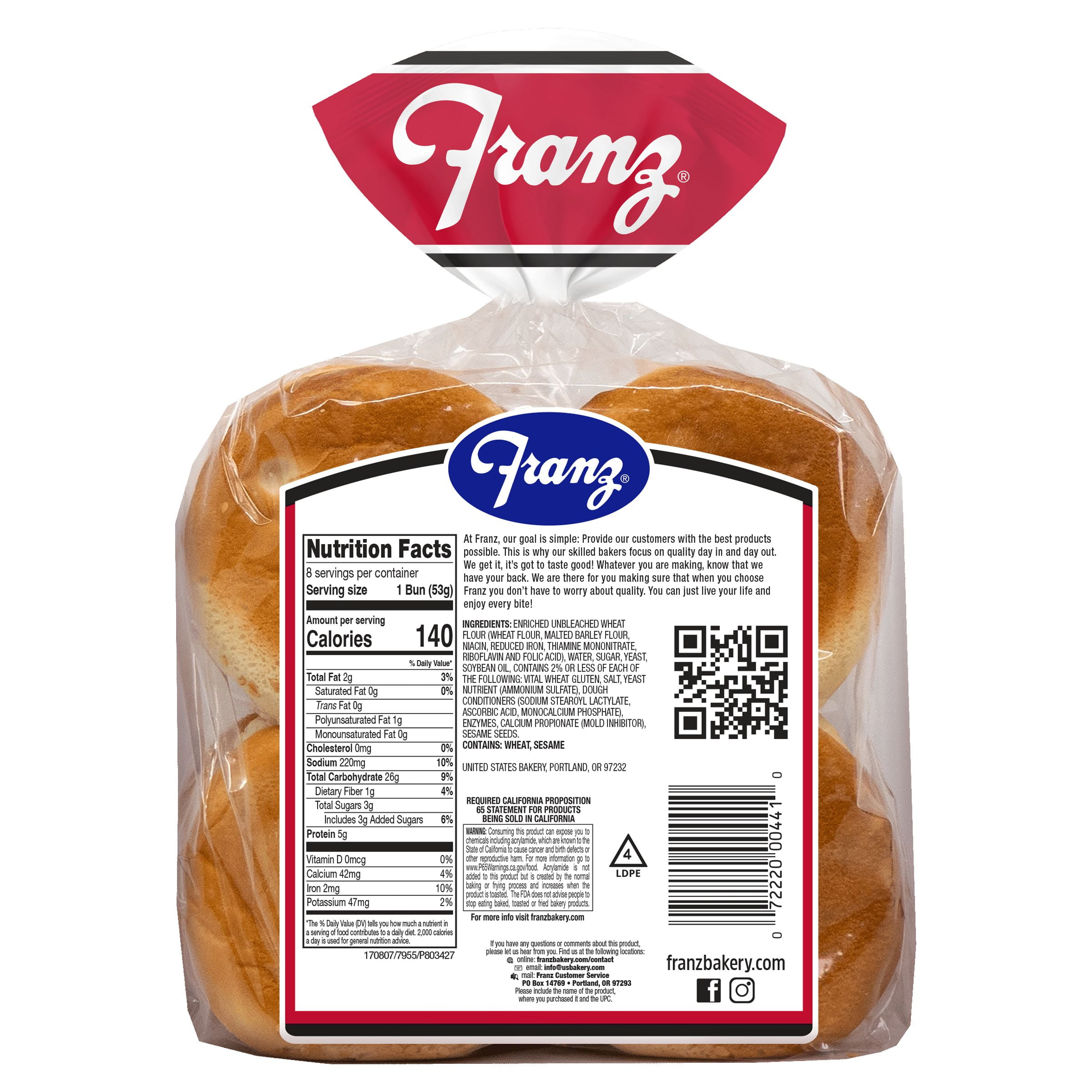Franz Cluster Sesame Hamburger Buns, 8 Count