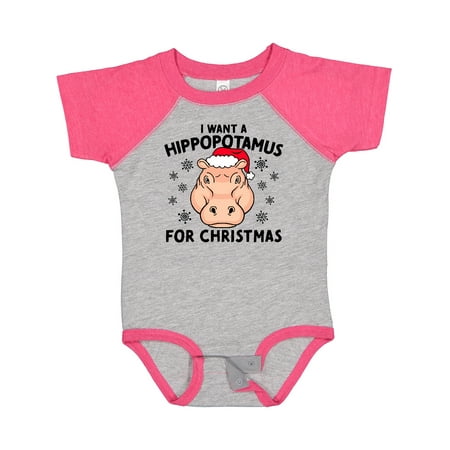 

Inktastic I Want a Hippopotamus for Christmas in Santa Hat Boys or Girls Baby Bodysuit