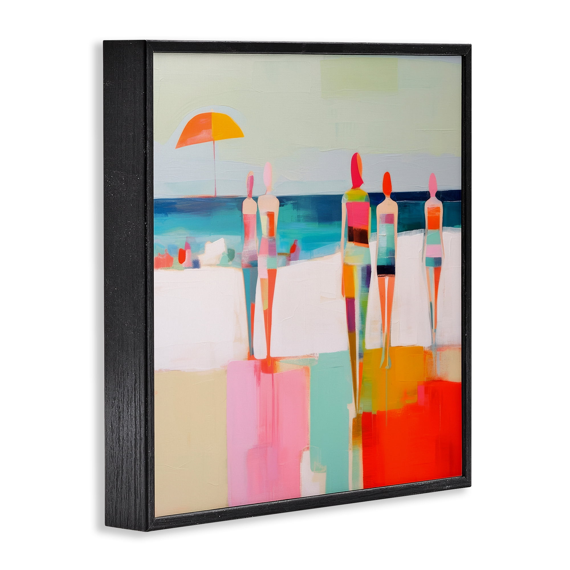 Stupell Industries Strolling on Beach Novelty Painting Black Framed Art Print Wall Art, 24 x 24