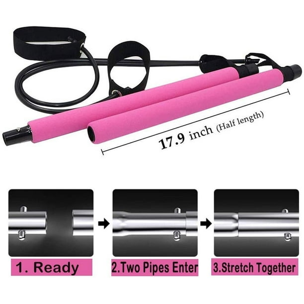 Portable Pilates Bar Kit Home Exercise Stick With Resistance Band Toning  Gym UK