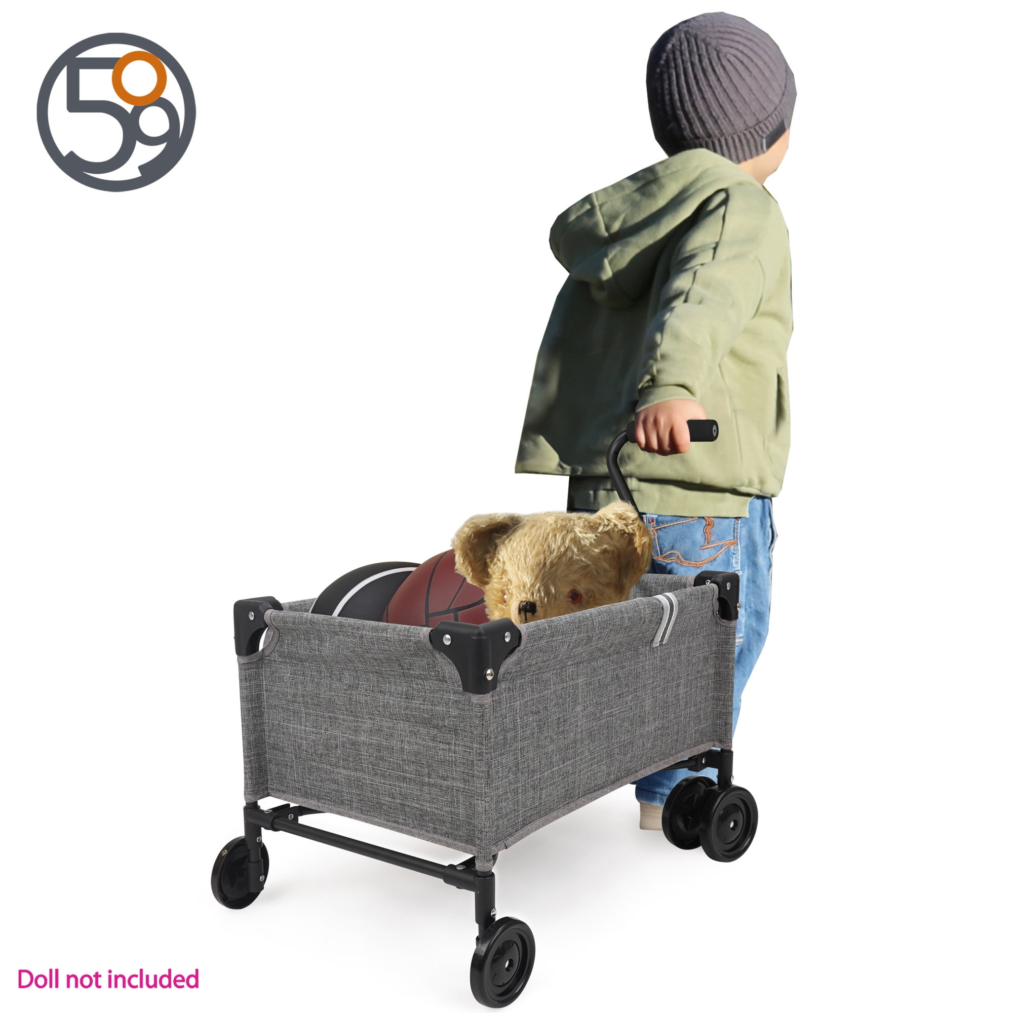 509 Crew: Little Wagon - Melange Grey - Folding Pull-Along Cart, Adjustable Handle, Canvas-Metal Frame, Transport Toys-Dolls-Stuffed Animals, Kid 3+