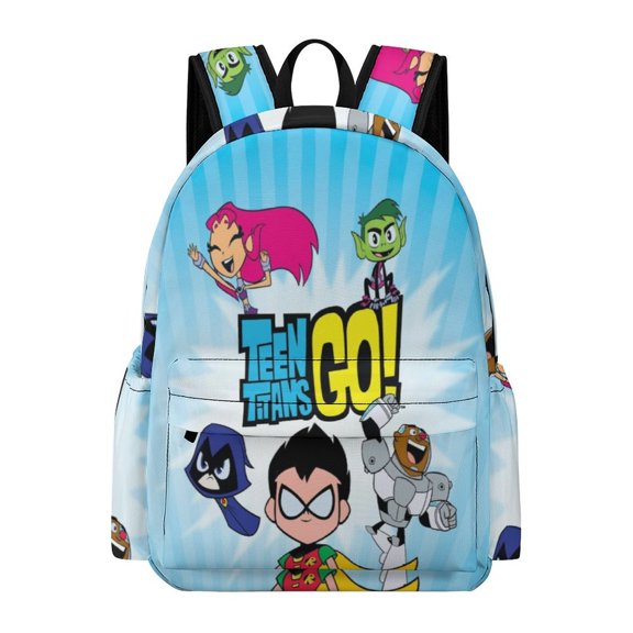 16.5In Teen Titans G0 Backpack Front Pocket Cute Knapsack Cartoon Daypack Lightweight Bookbag
