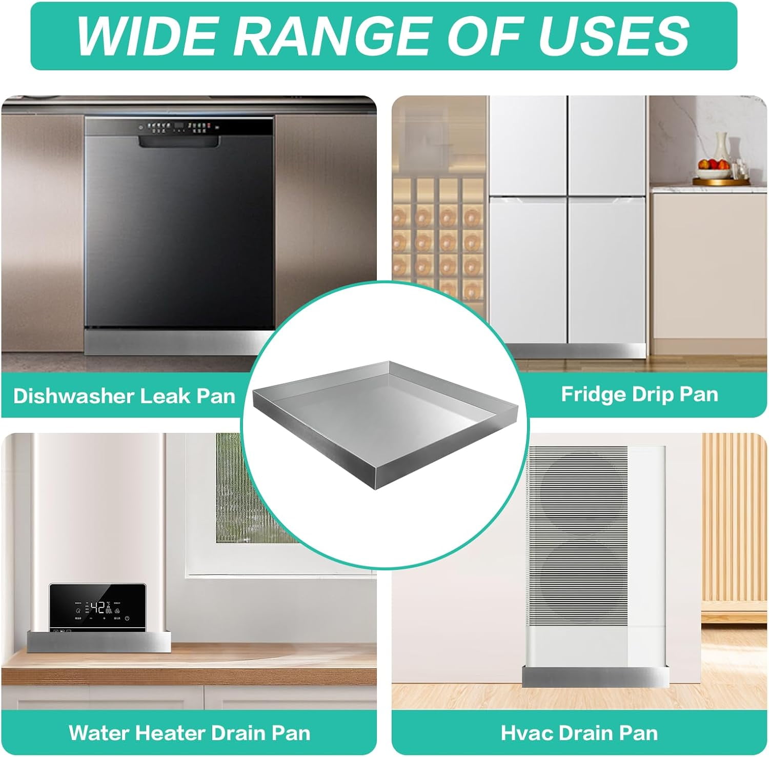 Washing Machine Pan,32''x32''x2.5'' Heavy Duty 304 Stainless Steel Washing Machine Drain Pan,Washer Tray for Floor Protection,Compact Washer Drip Tray No Hole