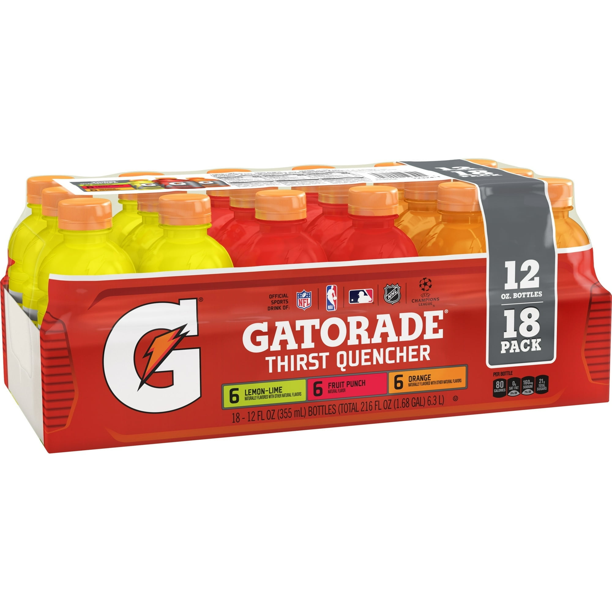 Gatorade Thirst Quencher Variety Pack, Lemon Lime/Fruit Punch/Orange Sports Drinks, 12 fl oz, 18 Count Bottles