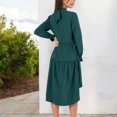 thumbnail image 6 of Women's High Neck Tiered Swing Dress with Long Sleeves- Large, Dark Green, 6 of 7