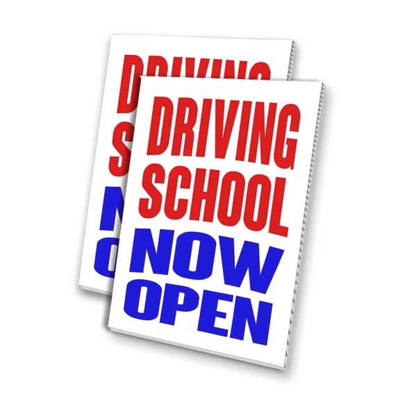 Driving School Now Open (24" X 36") 4mm Corrugated Plastic Panel, Graphics Applied To 1 Side (Pk of 2)