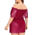 thumbnail image 3 of DYMADE Women's Plus Size Babydoll Lingerie Sleepwear Split Hem Sexy Lace One Shoulder Nightdress with Thongs, 3 of 4