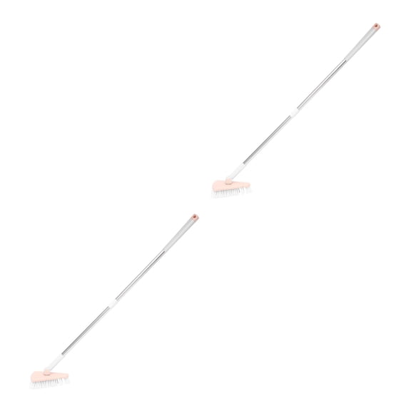 SKISUNO Multi-Purpose Scrub Brush Pink Durable ABS with Long Stainless Steel Handle for Home Cleaning 2Pcs