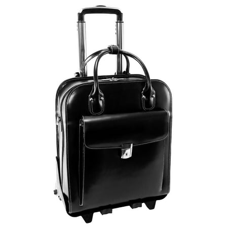 Detachable Wheeled Laptop Overnighter - McKlein LA GRANGE, Patented Detachable -Wheeled Ladies' Laptop Briefcase, Top Grain Cowhide Leather, Black (96495)