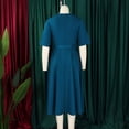 thumbnail image 6 of AURA Plus Size Summer V Neck A Line Midi Dress High Waist Short Sleeve Elegant African Work Dress with Belt, 6 of 10