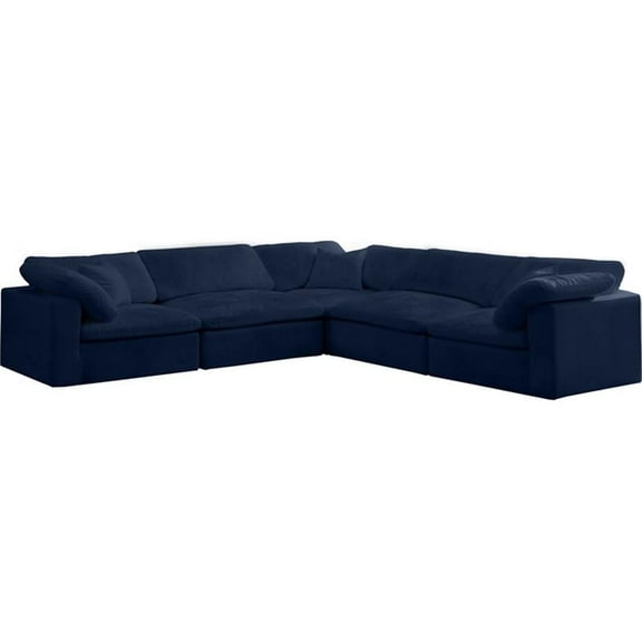 Maklaine Contemporary Navy Velvet Down Filled Overstuffed Modular Sectional Sofa