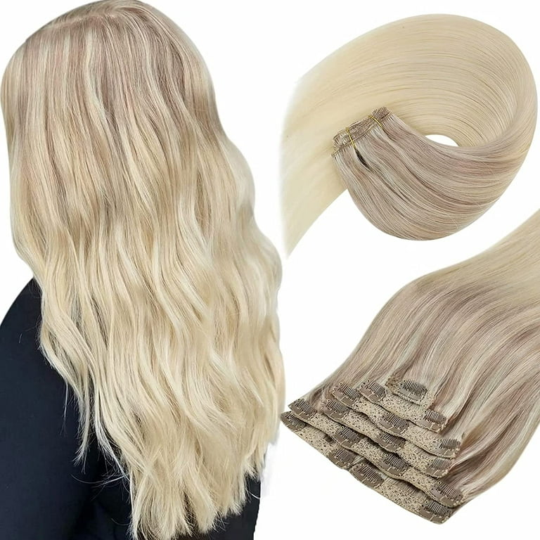 Clip in human hair extensions ash blonde cheap