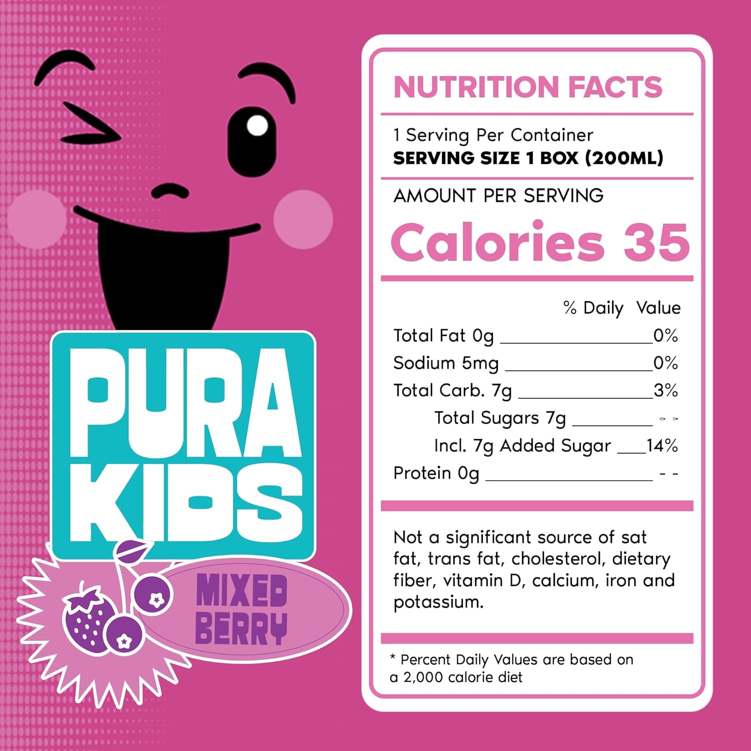 PURA Kids Box | Mixed Berry Fruit Extract Infused Drink for kids | 7g Of Pure Cane Sugar | Non-GMO | Vegan, No Artificial Sweeteners | Lunchbox Beverage with Paper Straw | 6.67 fl oz (200ml) 24-Pack