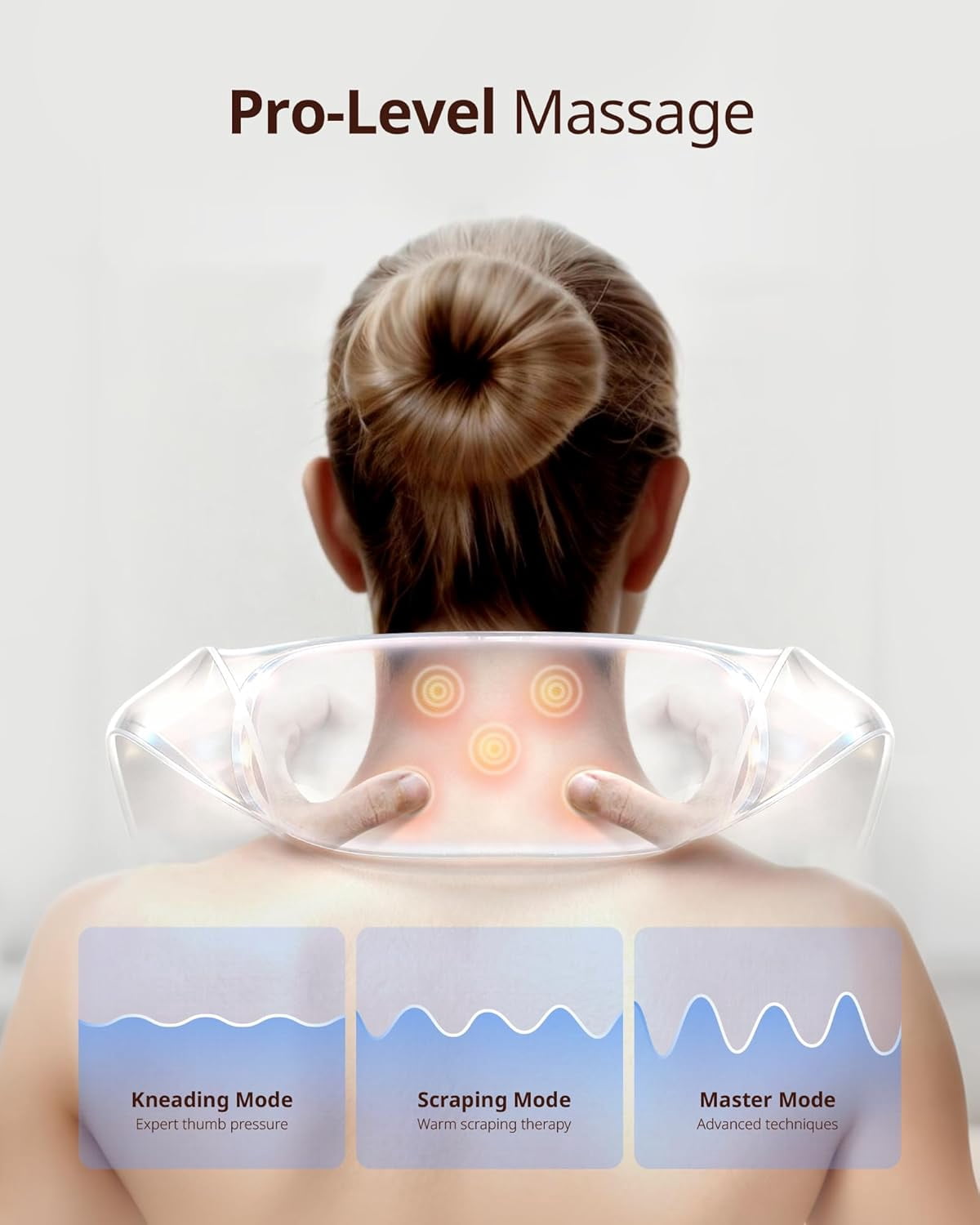 ibreo Shiatsu Neck and Back, Shoulder Massager with Heat, Scraping, 3 Massage Modes Adjustable, 3D Kneading Deep Tissue for Pain Relief (Neck S)