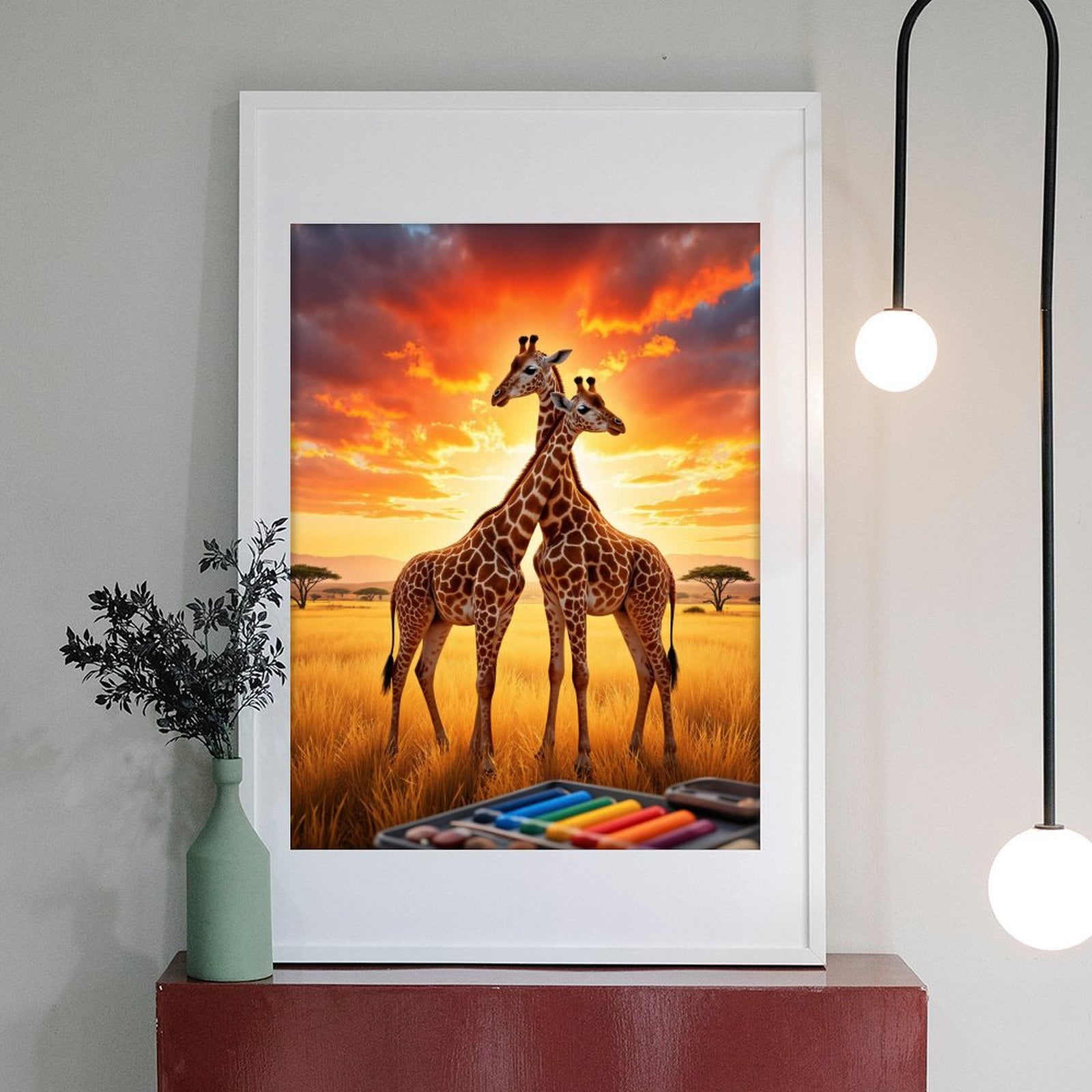 Diamond Art Kit for Adults, Giraffes Sunset Art Supplies Diamond Painting for Adults Beginners, DIY Diamond Art Painting Kits, 5D Diamond Painting Crafts for Home Decor 12x16 Frameless