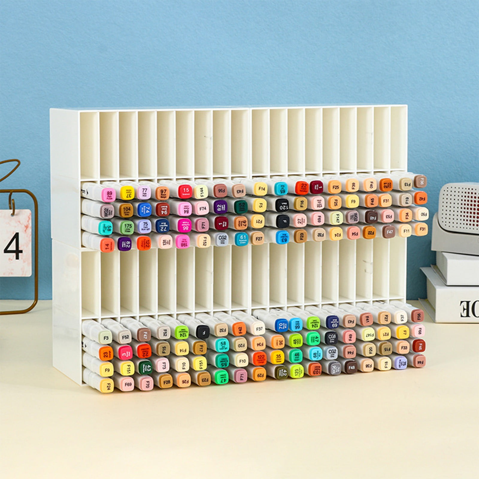 Bizhua Marker Pen Storage Rack Cacrylic Marker Storage Rack Acrylic Double Layer Mark Pen Storage Box 18 Compartments Desktop Art Marker Pen Pencil Divider Organizer Home
