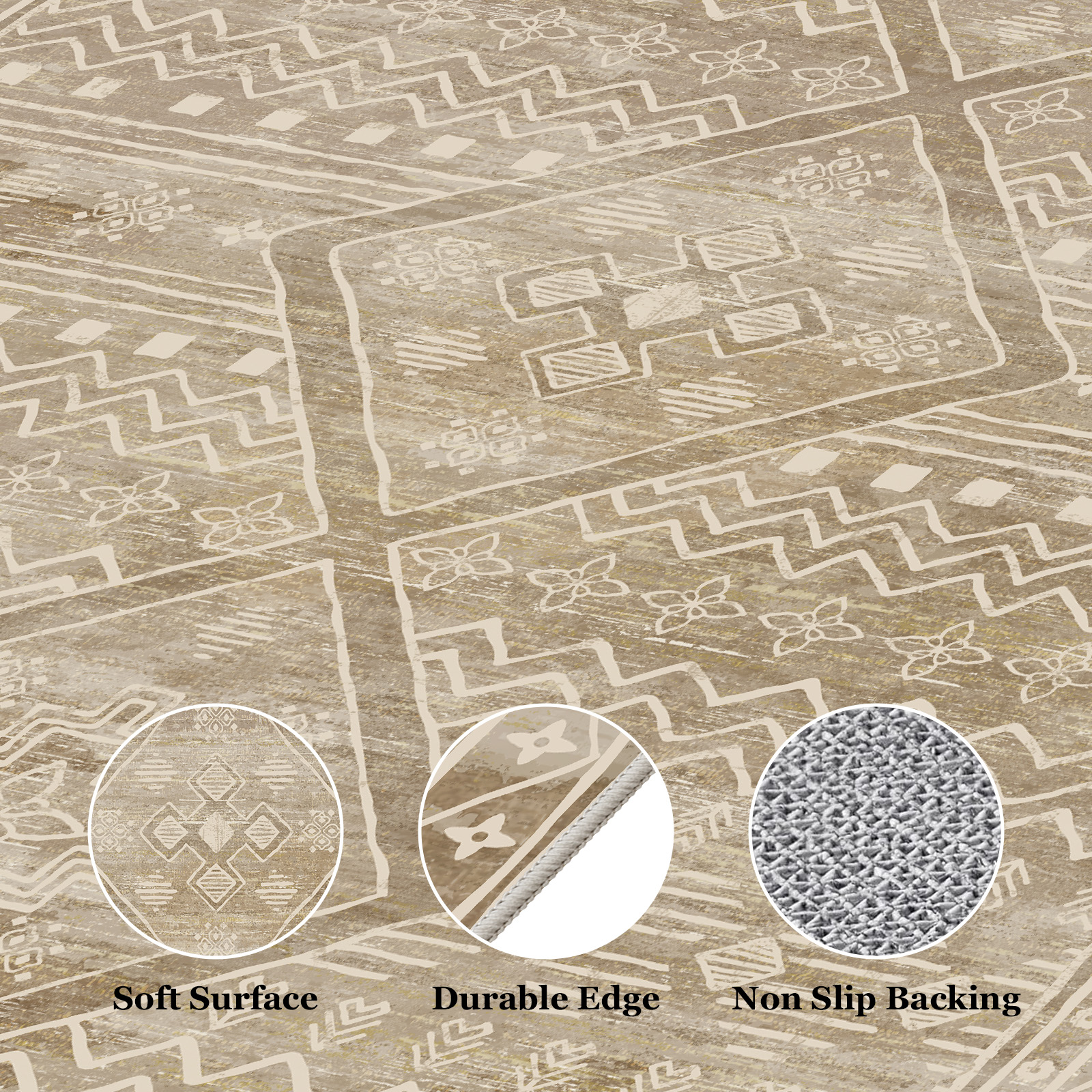CHITOOMA 8'x10' Area Rugs for Living Room, Washable Boho Moroccan Rug Soft Vintage Distressed Geometric Tribal Area Rug for Bedroom Dining Room Office with Non-Slip Backing, Stain Resistant Non-Shed
