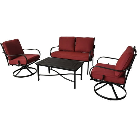 Hanover Montclair 4-Piece All-Weather Outdoor Patio Chat Set 2 Swivel Rocker Side Chairs Loveseat and Coffee Table Thick Cushions Conversation Set - MCLR4PC-CHL