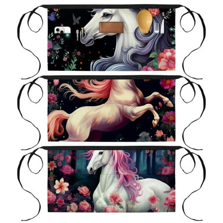 

Unicorn Short Waist Apron with 3 Pockets Printed Server Aprons - for Waiters and Servers