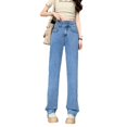 thumbnail image 5 of Tencel jeans mujer 2024 nuevo verano azul claro fino cintura alta elástico drapeado recto suelto pantalones de seda hielo, 5 of 5