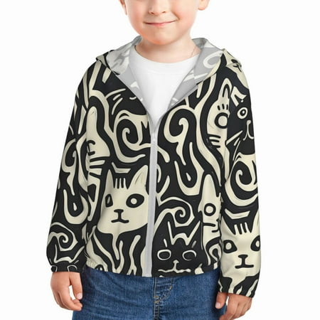 

Goofa Abstract Cat Faces Pattern Printed Kids Zip-Up Hoodie Girls Boys UPF50+ Sun Protection Jacket Hooded Cooling Shirt-2 Years