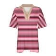 thumbnail image 4 of fatyb Tshirts for Women V Neck Striped Tunic Shirts with Collar Casual Womens Short Sleeve Loose Blouses, 4 of 5