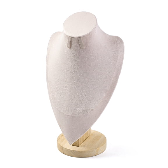 1pc Bust Shaped Microfiber & Wood Jewelry Necklace & Earrings Display Stands White 11.5x18.5x31cm